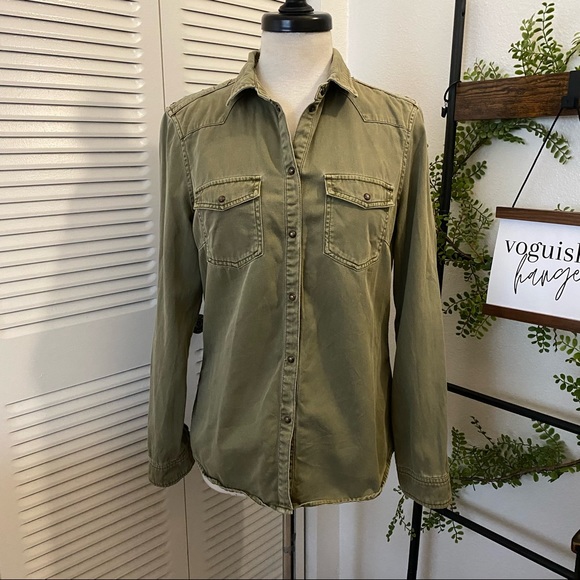Sanctuary Tops - Sanctuary|L|Olive Green Embroidered Utility Button-down Shirt